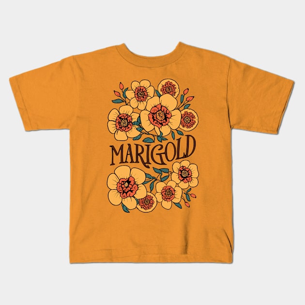 Marigold vintage flowers Kids T-Shirt by craftydesigns